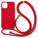 COVCORDON-IP12MINIROUGE - Coque souple iPhone 12 Mini antichoc coloris rouge avec cordon rouge
