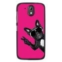 TPU1DES526CHIENVFUSHIA - Coque souple pour HTC Desire 526 avec impression Motifs chien à lunettes sur fond fushia