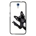 TPU1DES620CHIENVBLANC - Coque souple pour HTC Desire 620 avec impression Motifs chien à lunettes sur fond blanc