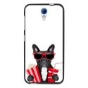 TPU1DES620DOGCINEMA - Coque souple pour HTC Desire 620 avec impression Motifs bulldog cinema blanc