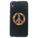 TPU1DES820PEACELOVE - Coque Souple en gel noir pour HTC Desire 820 avec impression Motifs Peace and Love fleuri