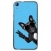 TPU1DES820CHIENVBLEU - Coque Souple en gel noir pour HTC Desire 820 avec impression Motifs chien à lunettes sur fond bleu