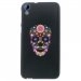 TPU1DES820SKULLFLEUR - Coque Souple en gel noir pour HTC Desire 820 avec impression Motifs crâne en fleurs sur fond noir